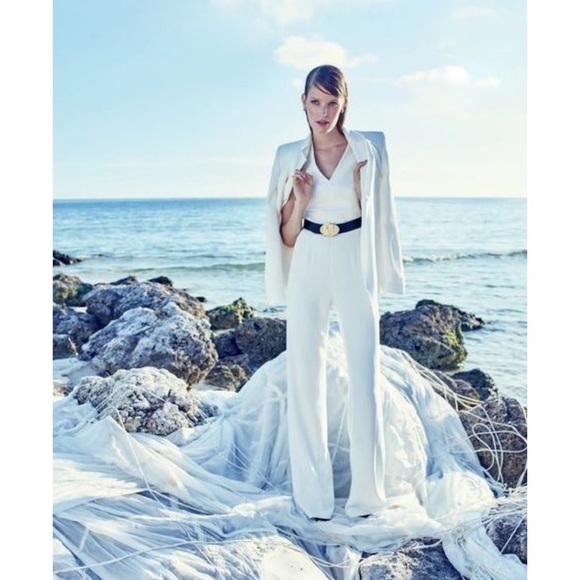 NWT Escada White Zip Front Belted Wide Leg Jumpsuit  Sz.34  Modern Capsule - Picture 2 of 7